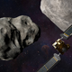 Artistic depiction of NASA’s DART probe and the Italian Space Agency’s LICIACube at the Didymos binary system.